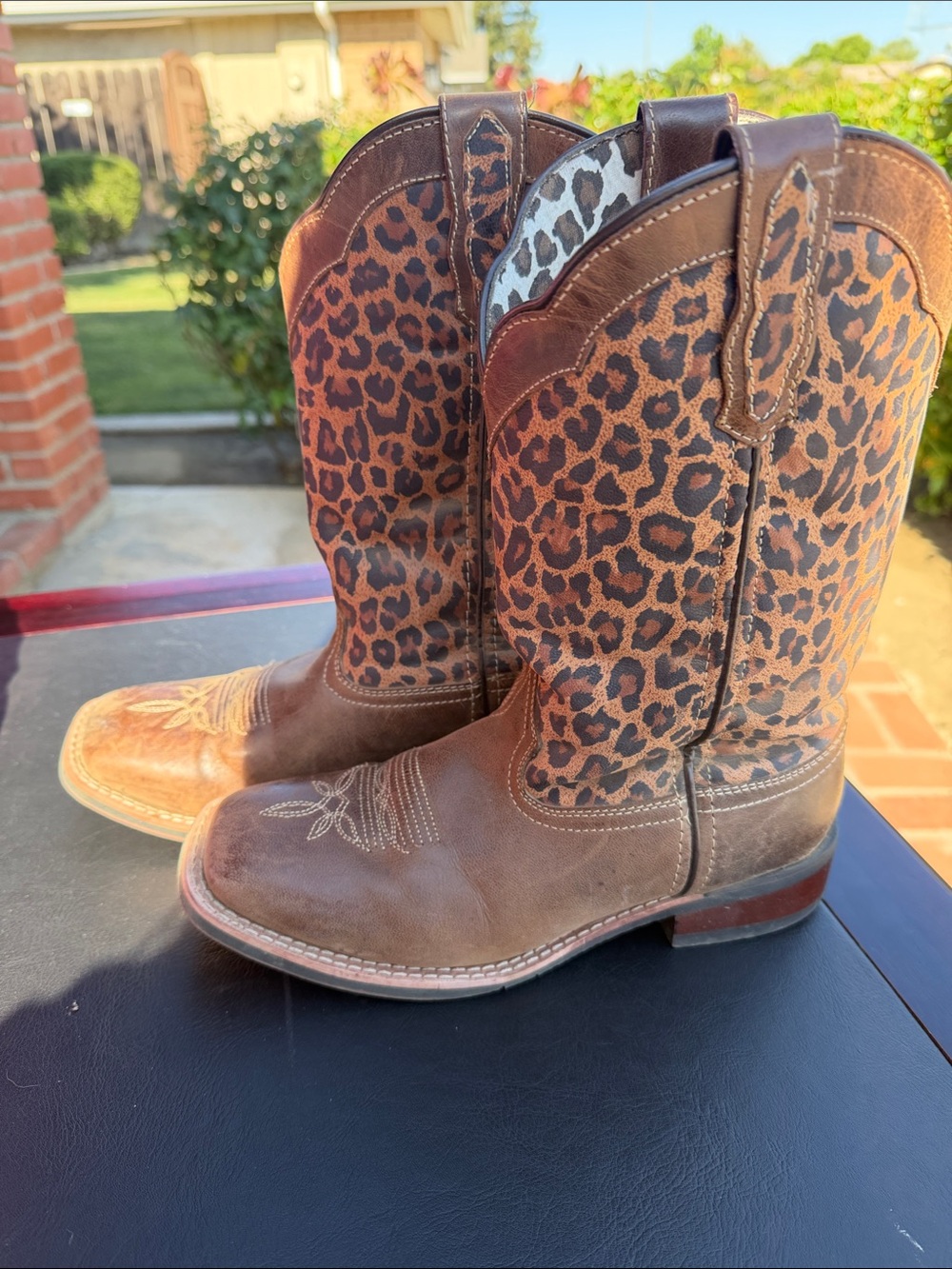 Laredo Brown Leather Boots with Leopard-Print Shaft